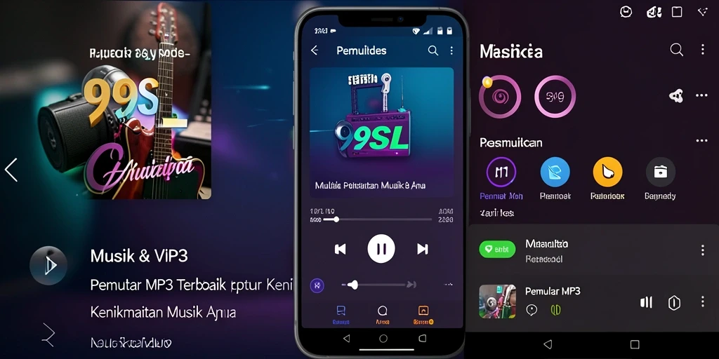 Antarmuka utama 99SL menampilkan berbagai pilihan lagu dengan fungsi pemutar MP3.
