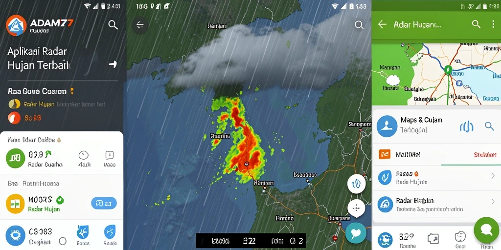 Antarmuka aplikasi ADAM77 menampilkan peta radar hujan yang informatif.