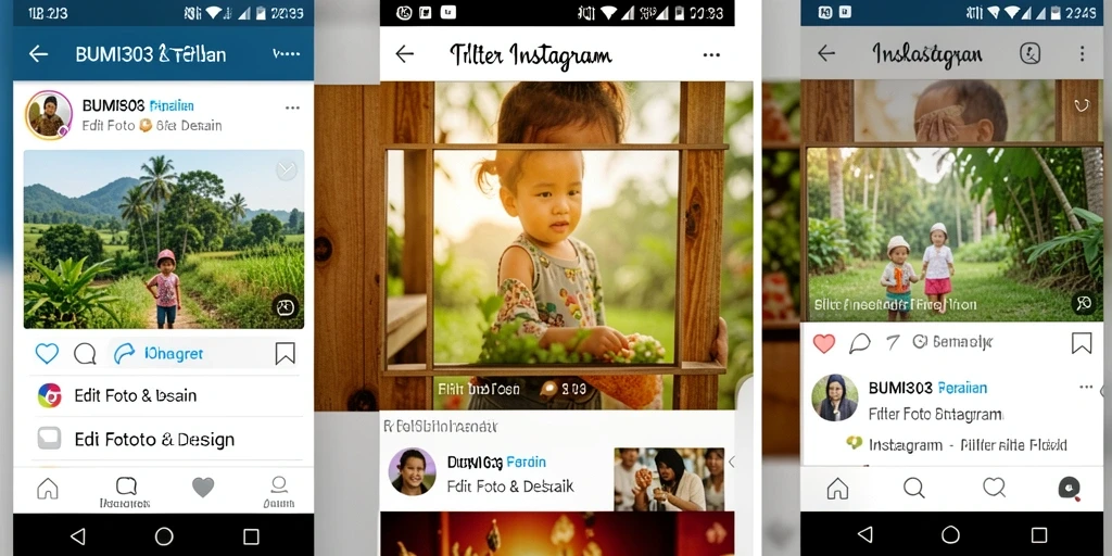 Tampilan antarmuka aplikasi BUMI303 yang menarik untuk Filter Instagram.