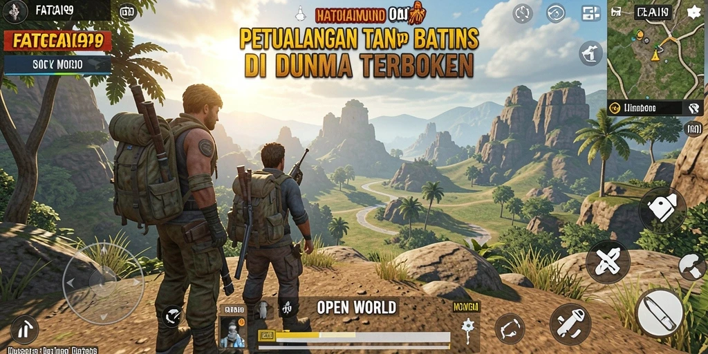 Antarmuka permainan FATCAI99 yang menunjukkan dunia terbuka yang luas.