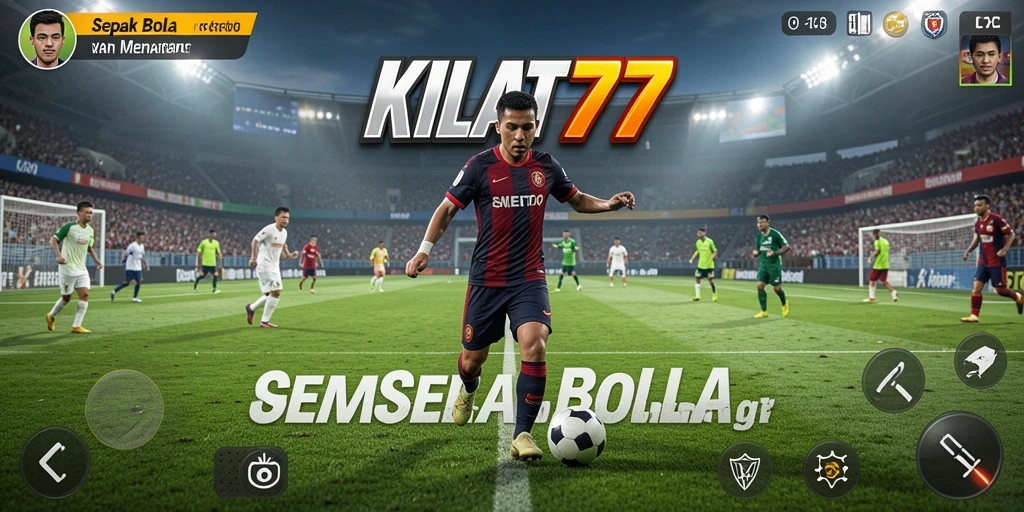 Screenshot antarmuka permainan KILAT77 dengan tampilan lapangan sepak bola.