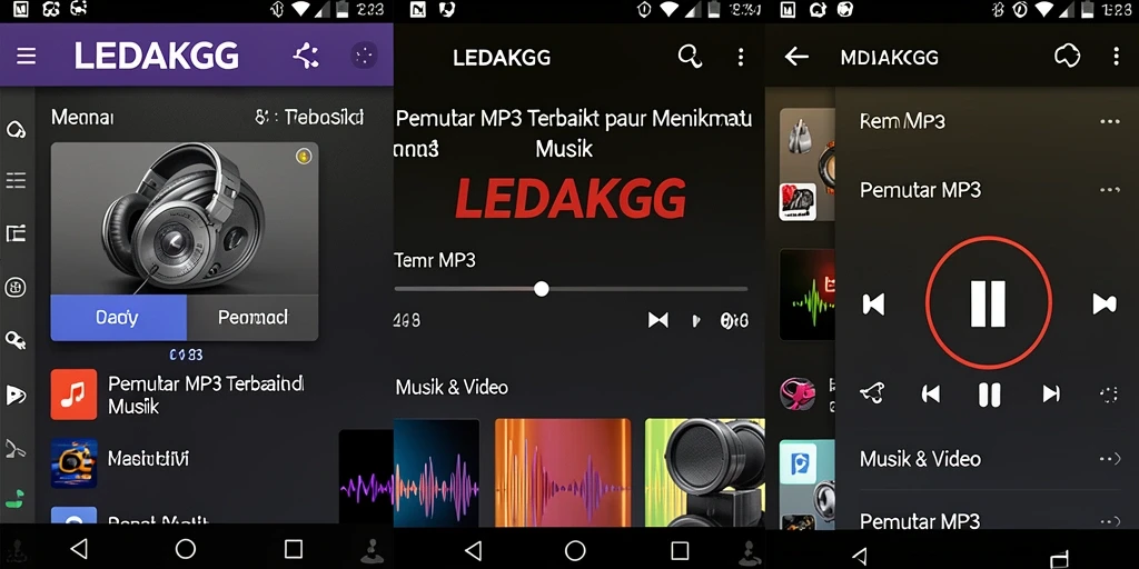 Tampilan antarmuka Pemutar MP3 LEDAKGG yang menarik dan mudah digunakan.