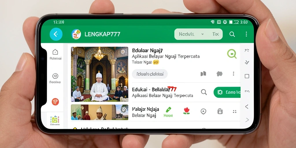 Tampilan antarmuka aplikasi LENGKAP777 untuk belajar ngaji.