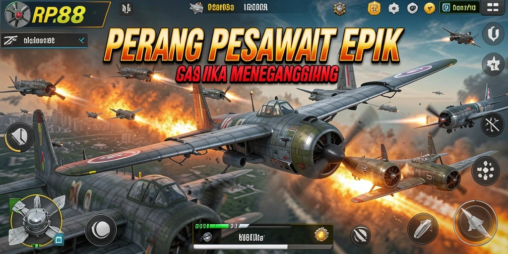 Antarmuka RP888 yang menampilkan pertempuran pesawat yang dramatis.