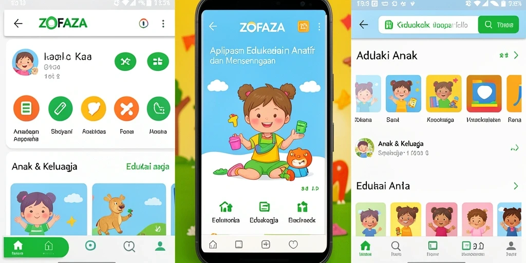 Tampilan antarmuka ZOFAZA yang ceria dan interaktif untuk Edukasi Anak.